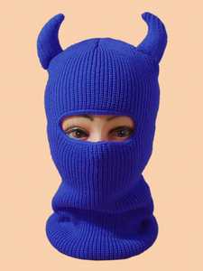 Pasamontañas de punto unisex, <span class=keywords><strong>cubierta</strong></span> de cara completa, calentadores de cuello de invierno, máscara para la cabeza, máscara de esquí estilo cuerno del <span class=keywords><strong>Diablo</strong></span> - Product Image 3