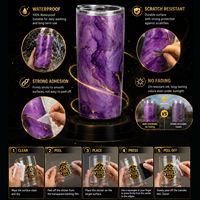 Autocollants pour tasses en verre avec effet laser holographique UV DTF, résistants aux rayures, imperméables, impression par transfert