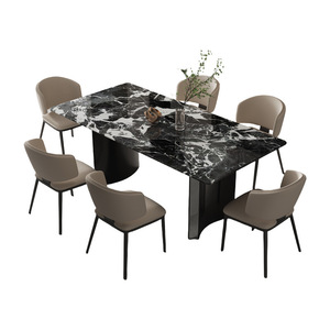 Modern Minimalist Rectangular <b>Dining</b> <b>Table</b> Set 6 Piece Marble Top Space Saving Design <b>For</b> <b>Small</b> Apartments - Product Image 4