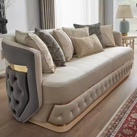 Nouvel Arrivage Ensemble Canapé Salon Luxe Moderne en Velours Rembourré avec Décoration Ceinture Acier Inoxydable Boutons Touffetés pour Maison Villa