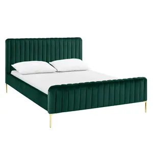 Mobilier <span class=keywords><strong>de</strong></span> chambre à coucher King Size, cadres <span class=keywords><strong>de</strong></span> lit avec panneau élégant, tête <span class=keywords><strong>de</strong></span> lit et extrémités <span class=keywords><strong>de</strong></span> pieds en métal pour adultes et enfants - Product Image 1
