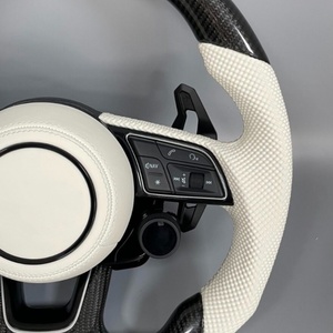 Volant <span class=keywords><strong>sport</strong></span> avec cuir blanc et fibre de carbone, équipé d'un bouton de commande LCD, compatible avec les séries <span class=keywords><strong>Audi</strong></span> <span class=keywords><strong>A1</strong></span>-A8, Q3-Q8, TT et R8 - Product Image 4