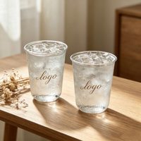 Gobelets en plastique PET transparents jetables pour thé glacé, café, avec logo personnalisé, 8/10/12/16/24 oz, en forme de U, 90 mm, avec couvercles