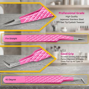 Professional Grade Stainless Steel <b>Eyelash</b> Tweezers Set Toothed Tip Perfect Grip For Lash Extension <b>Application</b> - Product Image 2