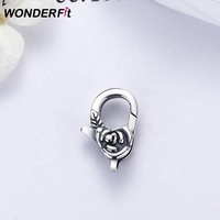 Fermoir de homard floral rose en argent sterling oxydé, résultats de bijoux de fleurs romantiques pour bracelet