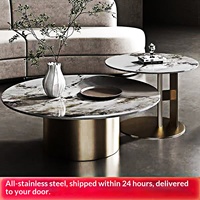 Table basse moderne de luxe léger avec plateau en marbre et base en acier inoxydable BTCT004 pour salon ou petit appartement