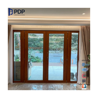 Puerta de Madera Maciza de Roble Rojo Revestida de Aluminio PDP, Puertas Dobles Abatibles para Patio Exterior para Casa o Villa