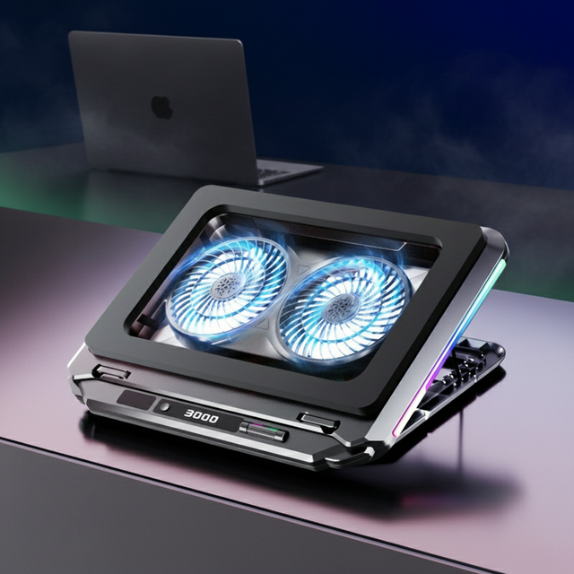 RGB Lap Cooling Pad D16 Double Fan Notebook Radiator Stand Strong Airflow for Gaming Office