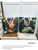 Sac fourre-tout de rangement noir grande capacité Yuanchuang Afrique de l'Ouest, en toile, fait main, avec fermeture éclair, motif dessin animé coloré