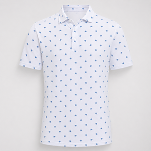 Polos de golf pour homme personnalisés de luxe, imprimé floral blanc et bleu, fabricant OEM ODM de marque privée haut de gamme - Product Image 3