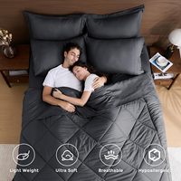 Ensemble de couette 4 pièces pour lit queen, gris foncé |   Drap plat et drap-housse réversibles toutes saisons, doux et contemporains pour l'été