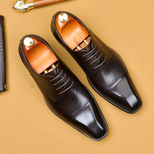 Zapatos Oxford de cuero genuino para hombre, con punta en pico, con cordones, color negro sólido, para todas las estaciones, para ocasiones formales y bodas, envío directo. - Product Image 3