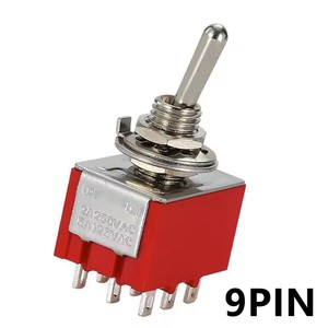 Interrupteurs à bascule 9 broches, rouge, 2/3 positions, ON-OFF/ON-OFF-ON, DPDT, mini interrupteur, 6A/125V-3A/250V AC, MTS-302, interrupteur à bouton-poussoir - Product Image 4