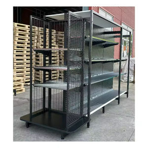 Étagères personnalisées en métal à dos en maille, finition grain <span class=keywords><strong>de</strong></span> bois, pour présentation en supermarché - Product Image 2