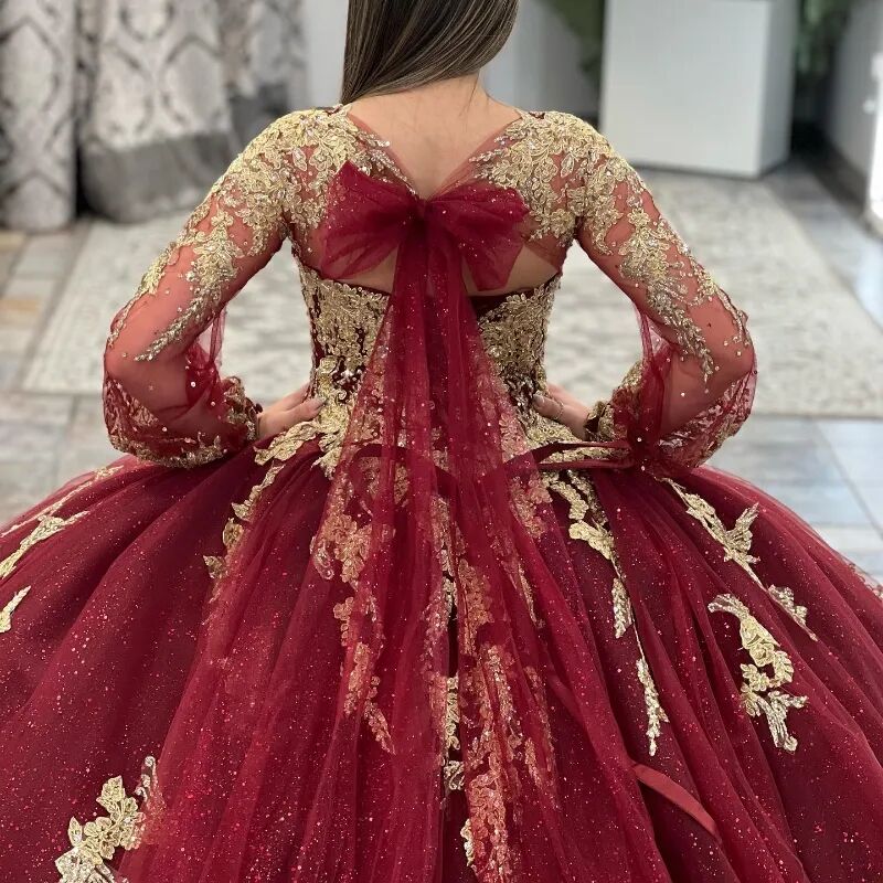 burgundy and gold sweet 16 dresses Birthday Dance Gold Party Sweet 16 Dress Vestido De 15 Ball Gown Prom  Evening Long Sleeve Burgundy Quinceanera Dresses MQ659| Alibaba.com