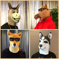 Masque d'Halloween en latex réaliste et élastique à pression, motifs tête de cheval, chien, âne rieur, style Gangnam, pour cosplay du zodiaque et fête Ma Jun