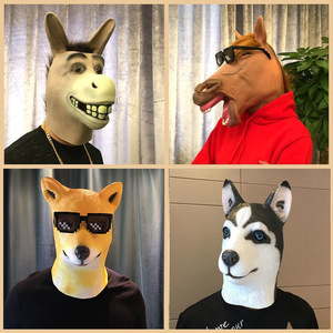 Masque d'Halloween en latex réaliste et élastique à pression, motifs tête de cheval, chien, âne rieur, style Gangnam, pour cosplay du zodiaque et fête Ma Jun - Product Image 2