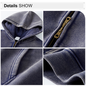 Tùy Chỉnh Boxy Cổ Điển Chất Lượng Cao Thời Trang Đường Phố Heavyweight Quá Khổ Người Đàn Ông Rửa Đau Khổ Axit Rửa Zip up Hoodie <span class=keywords><strong>Set</strong></span> - Product Image 4