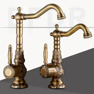 New European Style Antique Copper Single Handle Rotatable Hot And Cold Water Basin Faucet Household And Hotel Desktop Faucet