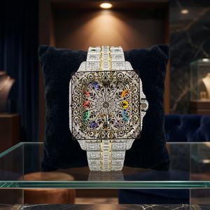 AMBER JEWELS Harlem Bling Luxury Unisex สีขาว/สีเหลืองทอง CITIZEN นาฬิกาวินเทจควอตซ์หน้าปัด 46 มม. คริสตัลแซฟไฟร์ดีไซน์แบบกลวง - Product Image 3