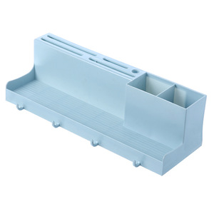 <b>Kitchen</b> Wall Mount <b>Storage</b> <b>Rack</b> Plastic Spice Organizer With Hooks Rectangle Single Tier Multifunctional Hanging Shelf - Product Image 1