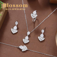 Ensemble de bijoux symétriques en forme de double goutte d'eau en argent sterling 925 avec zircone cubique de la marque Blossom CS Jewelry Factory pour femmes