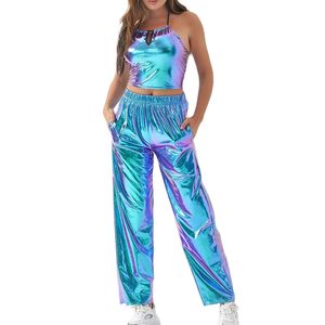 King Mcgreen Star – pantalon Rave brillant pour femme, vêtements holographiques, argent, danse, Wetlook, Hip Hop, Punk - Product Image 3