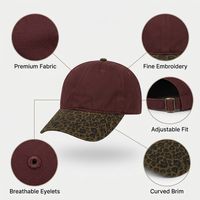 Gorra de Béisbol Vintage con Estampado de Leopardo, Parche con Letras Bordadas, Gorra de Algodón Lavado Estilo Dad Hat, Logotipo Personalizado, Unisex, Deportiva, Casual, Tipo Trucker