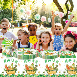 Articles de fête dinosaures, décorations d'anniversaire, assiettes en papier, gobelets, serviettes, nappe, 60-80 pièces, écologiques, ronds, numériques - Product Image 2