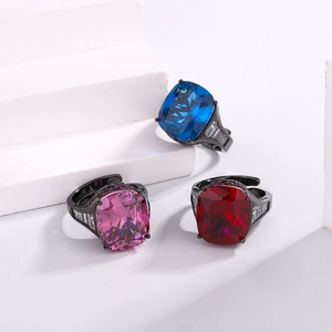 Fashion Jewelry Eco-friendly Copper Black Gold Plated 14*16MM Blue Cubic Zirconia Non Tarnishing <b>Rings</b> for Women - Product Image 6