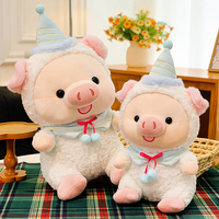 Peluche Cochon Assis avec Chapeau d'Anniversaire, Poupée Douce et Confortable, Coussin de Maison, Rembourré en Coton PP, Cadeau de Fêtes