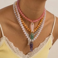 Collier de perles artisanales colorées en pierres précieuses, avec pendentifs poisson sculptés en Pierre de lune, Citrine, Aventurine verte et Lepidolite violette