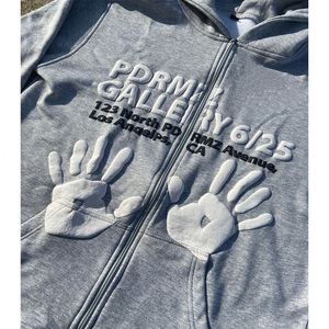 Custom 3D Puff Printed Sweatshirts <b>Hoodies</b> for <b>Men</b> 100% Cotton Full Zip up with Hooded Collar Autumn Letter Pattern - Product Image 4
