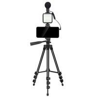 Kit de Vlogging pour Smartphone KSD-T50, Équipement d'Enregistrement Vidéo avec Trépied, Microphone et Lumière LED pour Téléphone, Ensemble YouTube