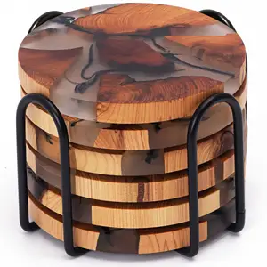 Coasters कप धारक कोस्टर के साथ कस्टम प्रचारक बनाने की क्रिया लकड़ी रक्षक चटाई लकड़ी राल कोस्टर