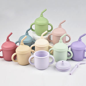 Gobelet à paille en silicone non toxique pour enfants, vaisselle pour bébés, alimentation, boisson, multifonction, tasse à bec pour tout-petits, écologique, personnalisé - Product Image 5