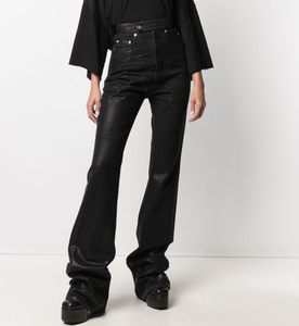 LILUO Nouveau Design High Street Boot Cut Bell Bottom Style Oil Wax Coated Slim Jeans Custom Fashion Female Black Flared Denim Jeans - Product Image 3