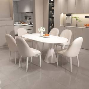 Set <span class=keywords><strong>da</strong></span> Pranzo di Alta Qualità con <span class=keywords><strong>Tavolo</strong></span> Ovale in Crema Sinterizzato e <span class=keywords><strong>4</strong></span>-6 Sedie, Combinazione Moderna e Lussuosa per Ristoranti - Product Image 6