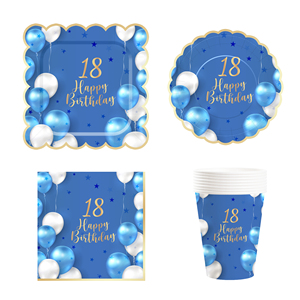 Juego de Vajilla Desechable DAMAI para Fiesta de Cumpleaños, Diseño de Globos Azules, Platos, Vasos y Servilletas de Papel, Artículos para Celebración del 18.º Aniversario - Product Image 6