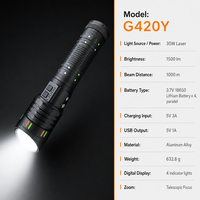Senter Laser Tahan Air USB Isi Ulang G420Y, Dapat Diperbesar, Taktis, 1000+ Lumen, Jangkauan Jauh, Lampu Samping Multi Warna, Aluminium