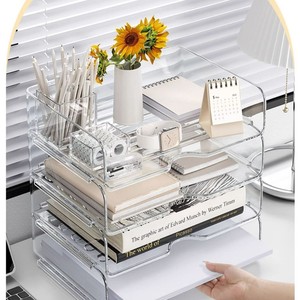 Transparent Acrylic <b>File</b> Organizer Rectangle Standing Type Large Capacity Layered Storage <b>Box</b> For Desk Study Drawer Style - Product Image 1