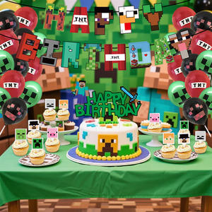 Nouvel ensemble de décorations de fête d'<span class=keywords><strong>anniversaire</strong></span> sur le thème de <span class=keywords><strong>Minecraft</strong></span> en papier écologique : bannière, guirlandes, décorations spirales suspendues, jetables - Product Image 3