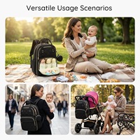 Sac à dos maternité matelassé imperméable à double ouverture, multifonctionnel, avec tapis absorbant, boîte à sucettes et crochet de poussette