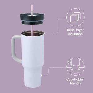 Gobelet isotherme en acier inoxydable de 40 oz avec logo personnalisé, grande capacité, moderne, avec poignée et paille, idéal pour les cadeaux d'affaires - Product Image 5