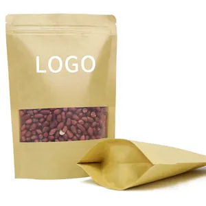 Ambalaj açılıp kapanabilir ayakta duran torba ambalaj kilitli poşet kraft kağıt torba gıda için pencere ile kraft kağıt fermuarlı