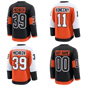 Vente en gros de maillots de hockey sur glace américains brodés Philadelphia Flyers # 39 Matvei Michkov # 11 Travis Konecny Uniforme de Hockey - Product Image 1