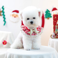 Collier pour animaux de compagnie en dentelle à volants avec nœud, écharpe de Noël pour chien, bavoir pour petit chien ou chat, décoration de fête, bandana pour chien