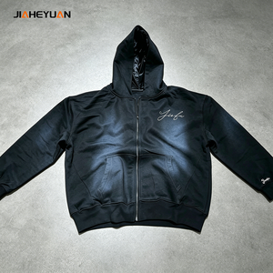 High Quality <strong>Hoodie</strong> Streetwear 460GSM Heavyweight Full Zip Sun Faded Spray Dye Satin Lined Oversized <strong>Women's</strong> <strong>Hoodie</strong> - Product Image 1