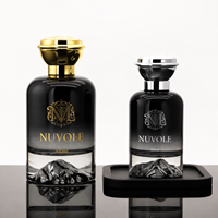 Emballage personnalisé, flacon de parfum transparent noir de 30 ml, 50 ml, 100 ml, flacon de parfum vide en verre de luxe avec boîte cadeau cylindrique