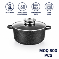 Casserole classique antiadhésive en aluminium à fond induction, durable, isolée, écologique, personnalisable, avec couvercle en verre, compatible four